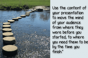 Picture of stepping stones across a river - a metaphor for using a presentation to change your audience's mind