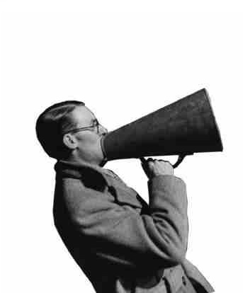 Man with a megaphone giving presentation tips