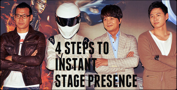 Photo of the Stig and the 3 Korean Top Gear Presenters. Like him, you to can use these stage presence exercises